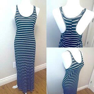 Kirra Sleeveless Summer Long Dress Boho Stripe Maxi Dress Navi White - Size S